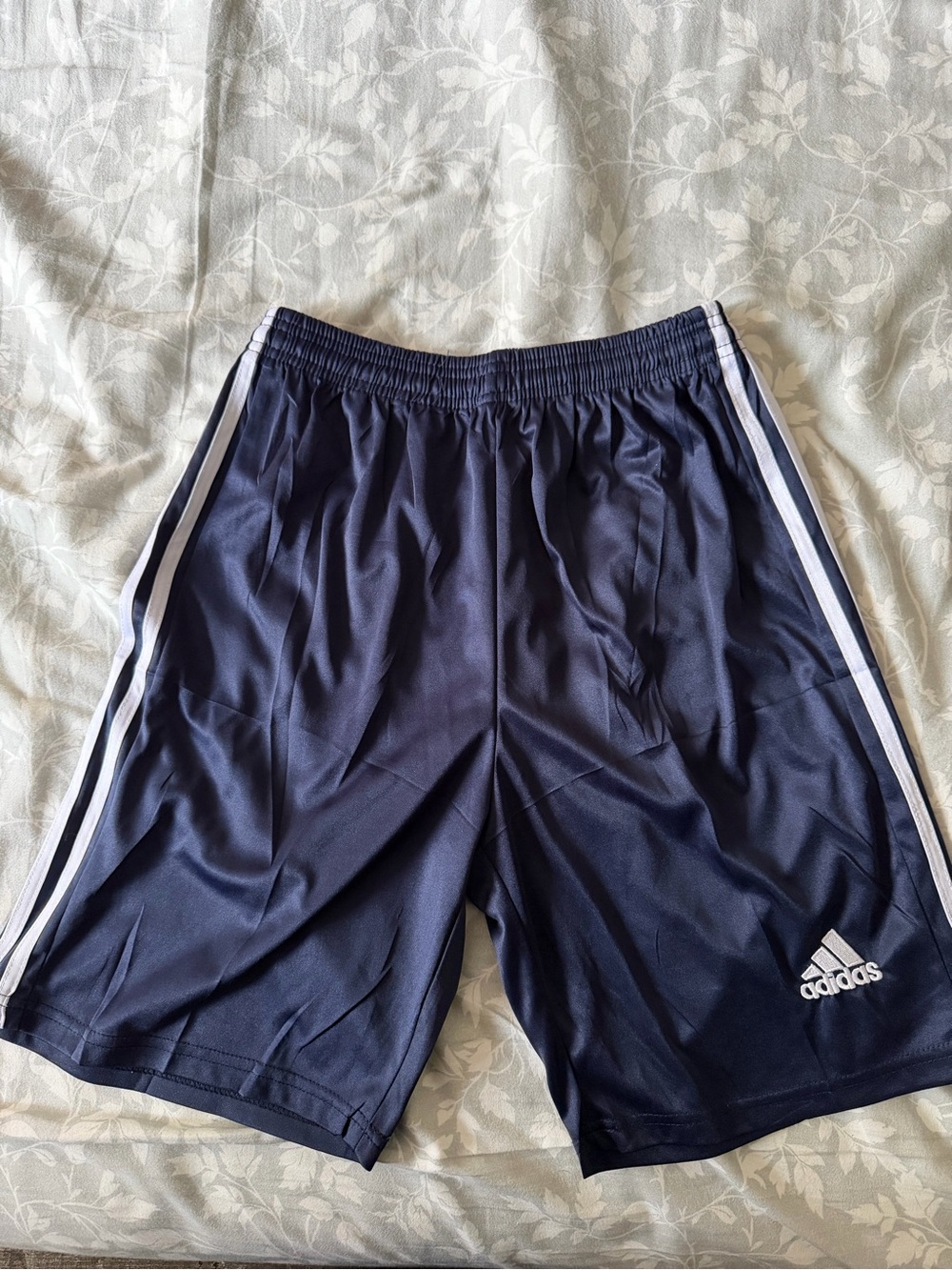 adidas Navy Blue Athletic Shorts with White Side Stripes